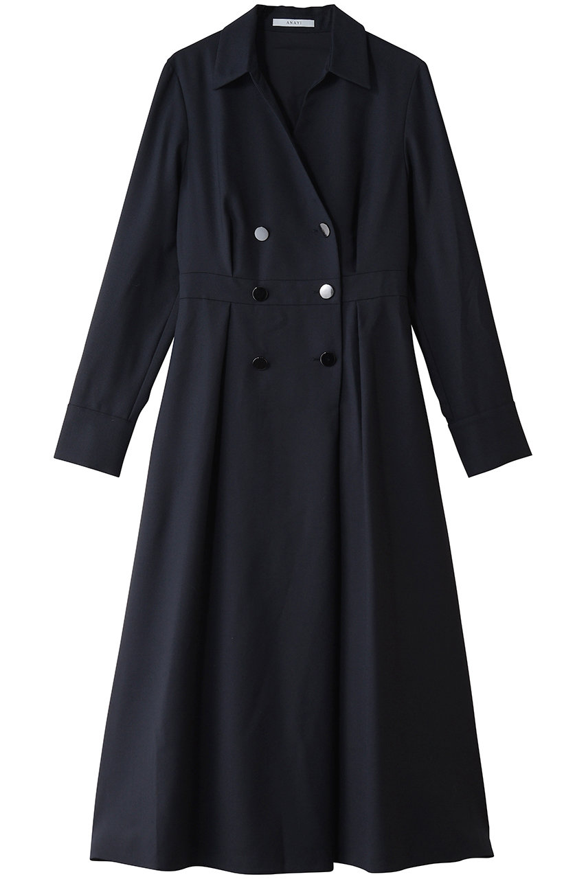ANAYI ウールジョーゼットフレアワンピース (ネイビー, 36) アナイ ELLE SHOP
