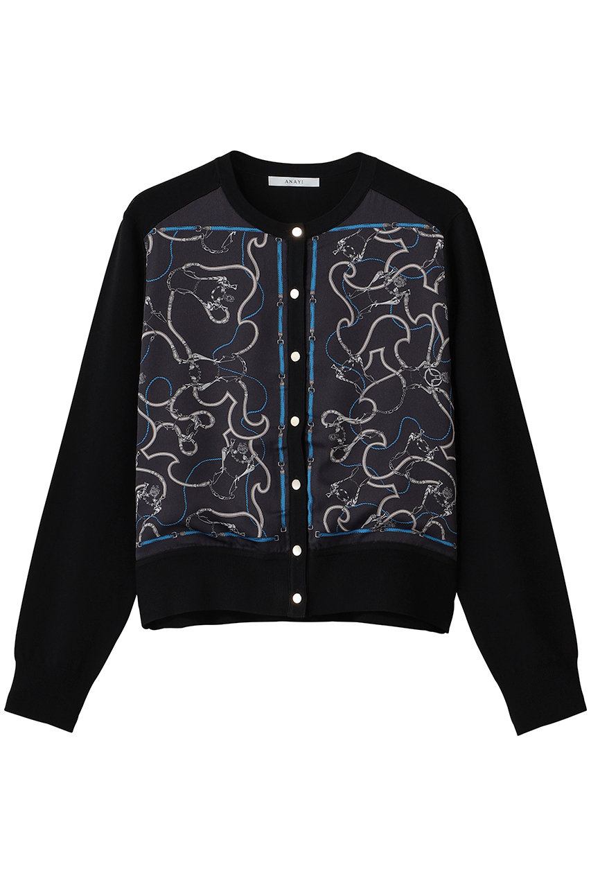 ANAYI パネルスカーフPTカーディガン (ネイビー, 38) アナイ ELLE SHOP