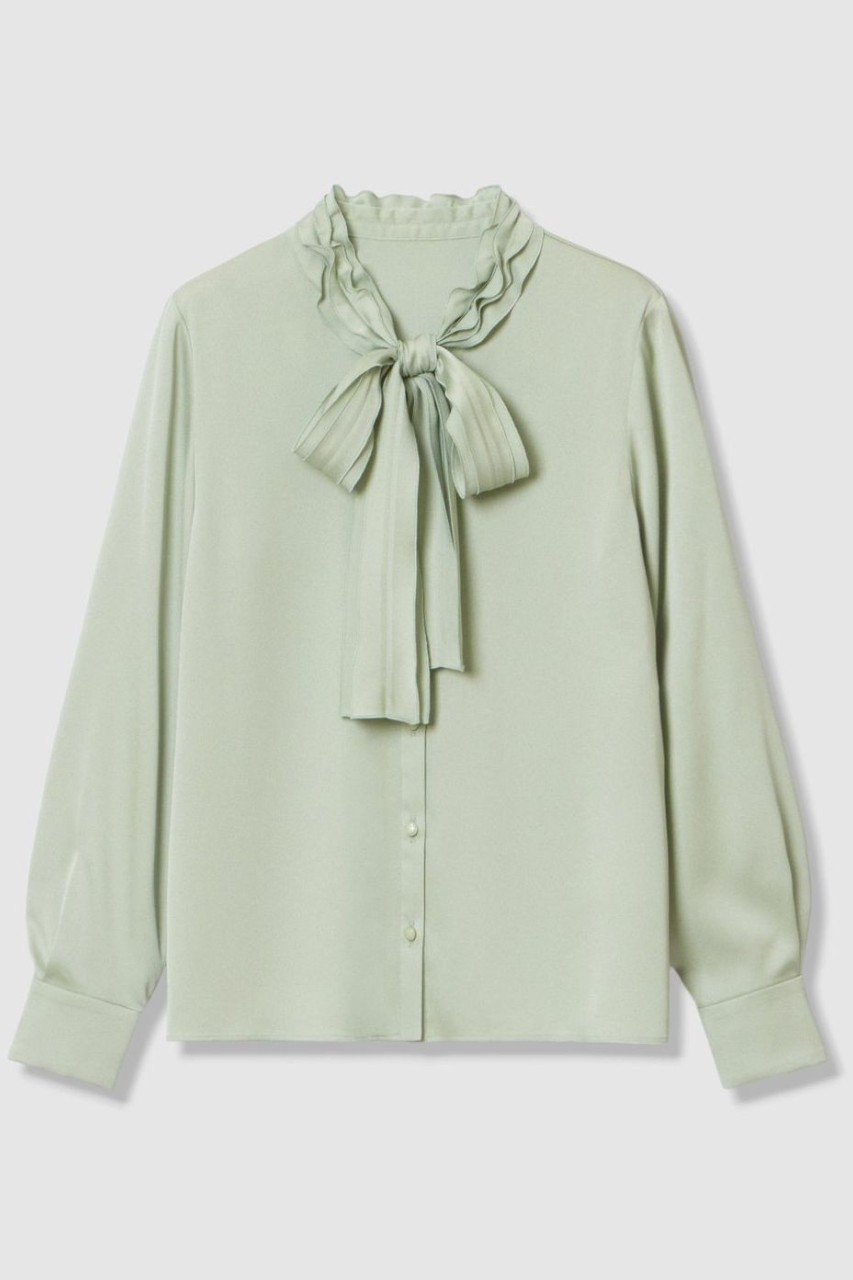 ANAYI サテンアムンゼンフリルボウタイ ブラウス (ミントグリーン, 38) アナイ ELLE SHOP