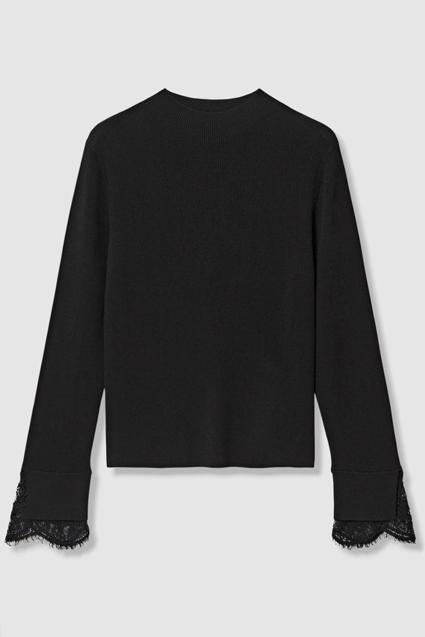 ANAYI レーヨンナイロンリブレース付き プルオーバー (ブラック, 38) アナイ ELLE SHOP