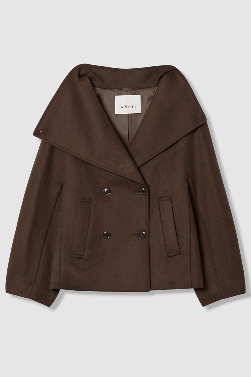 ANAYI カシミヤ混ビッグカラーショートコート (ブラウン, 38) アナイ ELLE SHOP