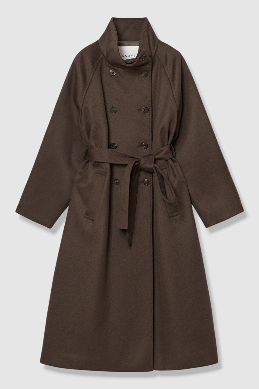 ANAYI カシミヤ混スタンドダブルコート (ブラウン, 36) アナイ ELLE SHOP