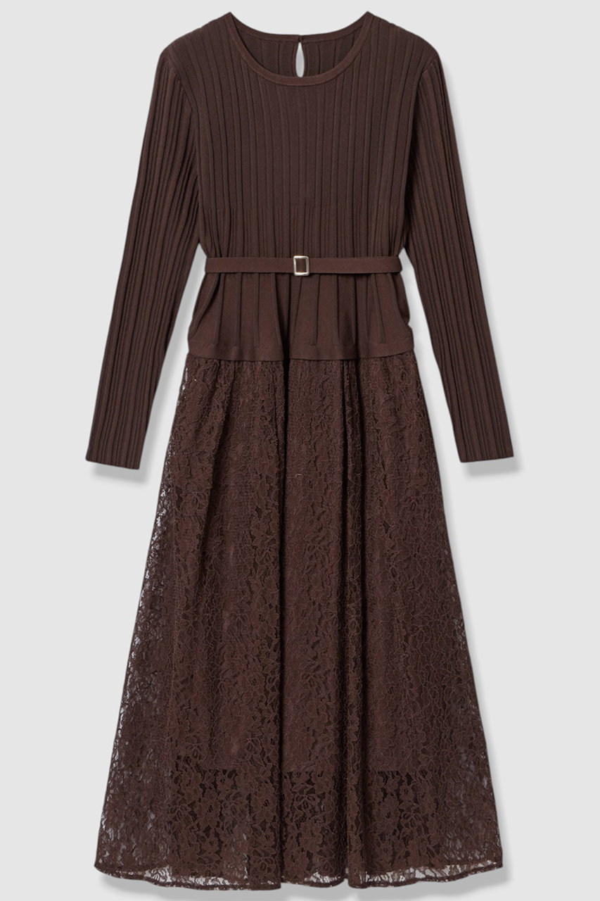 ANAYI レースドッキング ワンピース (ブラウン, 36) アナイ ELLE SHOP