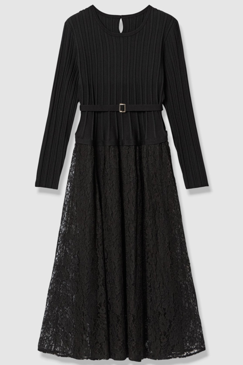 ANAYI レースドッキング ワンピース (ブラック, 36) アナイ ELLE SHOP