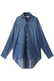 6OZムラ糸デニムロゴ刺繍ビッグシャツ