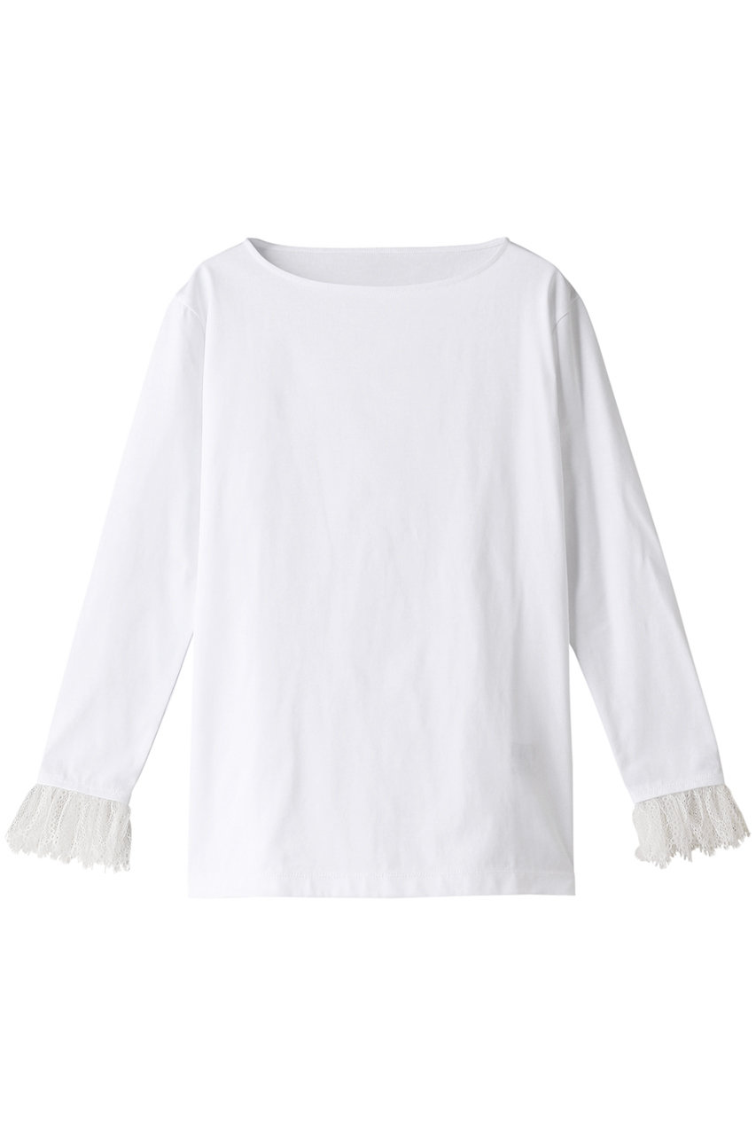 ＜ELLE SHOP＞ THIRD MAGAZINE 袖口レースTシャツ (ホワイト F) サードマガジン ELLE SHOP