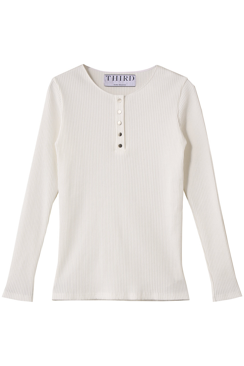 THIRD MAGAZINE リブヘンリーネックトップ (ホワイト, F) サードマガジン ELLE SHOP