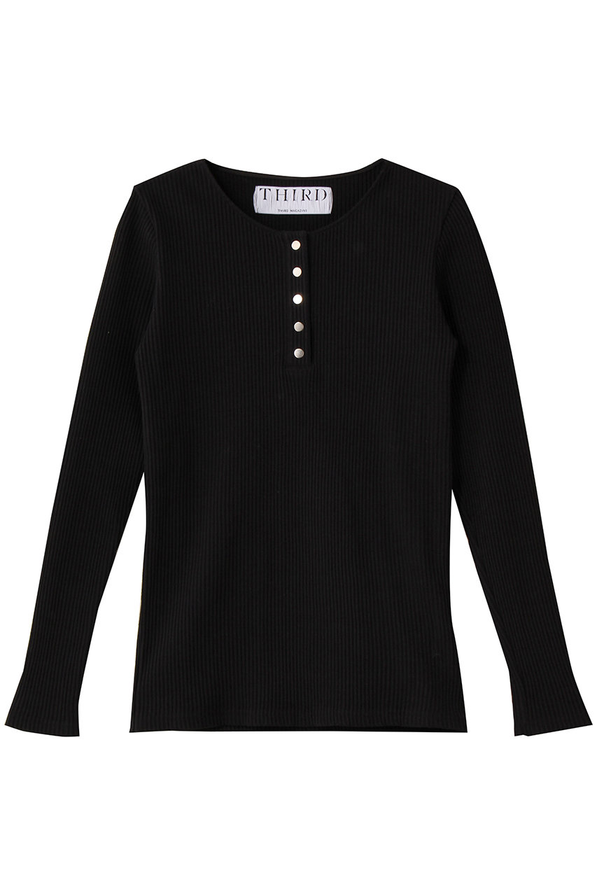 THIRD MAGAZINE リブヘンリーネックトップ (ブラック, F) サードマガジン ELLE SHOP