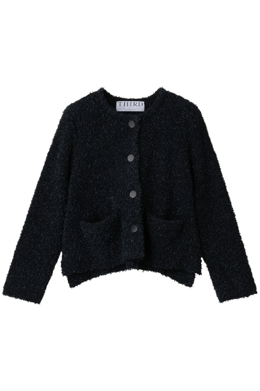 THIRD MAGAZINE ツイードニットカーディガン (ブラック, F) サードマガジン ELLE SHOP