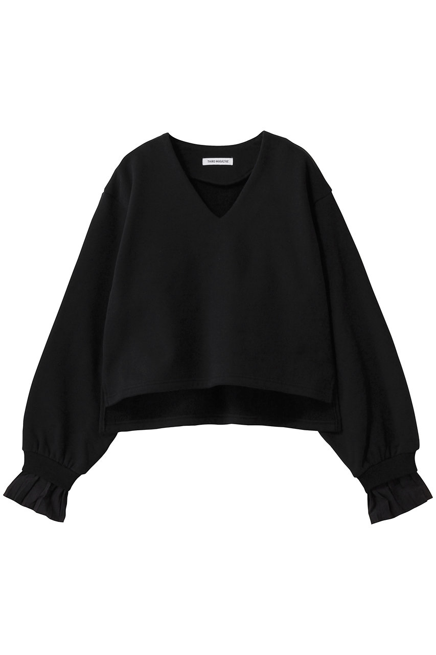 サードマガジン/THIRD MAGAZINEのプリーツスリーブVネックスウェット(ブラック/A0861UTS208)