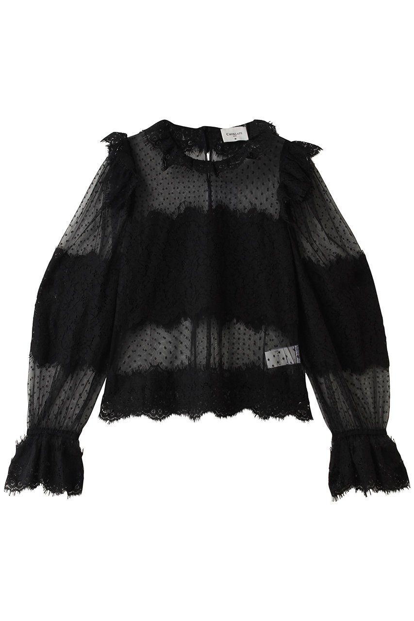 サードマガジン/THIRD MAGAZINEの【CHOKLATE】スタンドレースブラウス(ブラック/A0862FB 232)