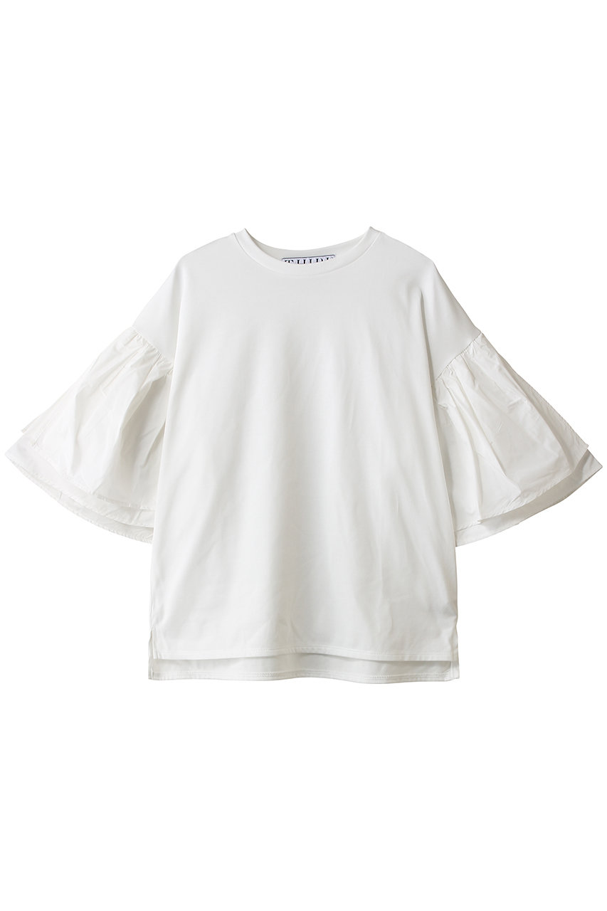 サードマガジン/THIRD MAGAZINEのラッフルスリーブTシャツ(ホワイト/A0863UTS111)