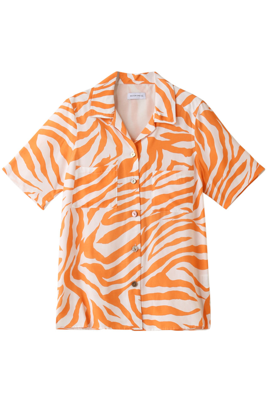MAISON SPECIAL メゾンスペシャル ゼブラプリントオープンカラーシャツ ORG(オレンジ)