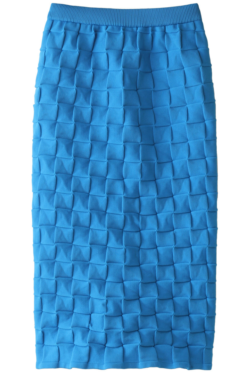 ＜ELLE SHOP＞ MAISON SPECIAL ブロックチェックニットカラースカート (BLU(ブルー) FREE) メゾンスペシャル ELLE SHOP