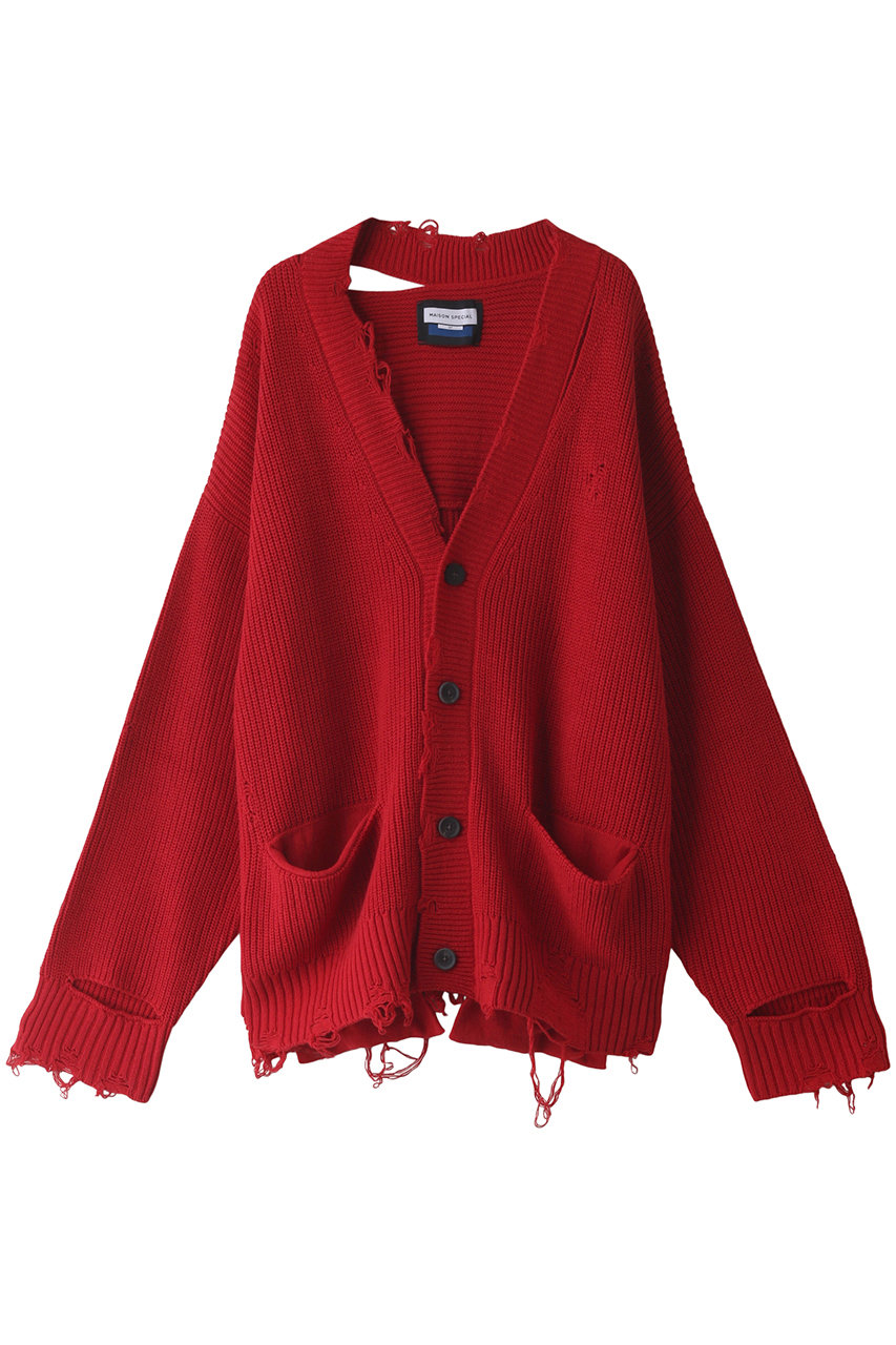 MAISON SPECIAL クレイジークラッシュ プライムオーバーVネックニットカーディガン (RED(レッド), 1) メゾンスペシャル ELLE SHOP