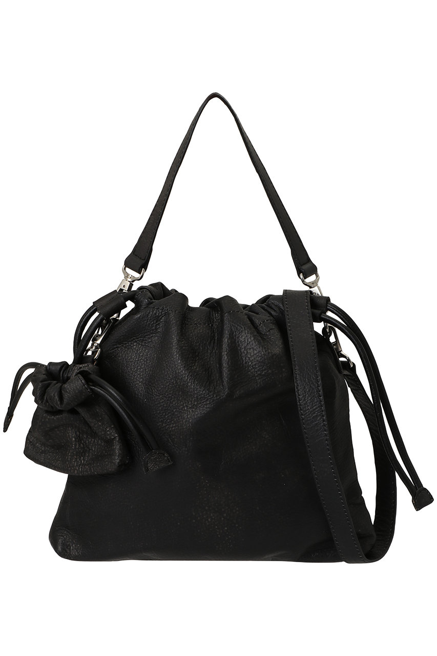 MAISON SPECIAL 【UNISEX】巾着チャーム付きレザー巾着2WAYショルダーバッグ (D.BLK(ブラック), FREE) メゾンスペシャル ELLE SHOP