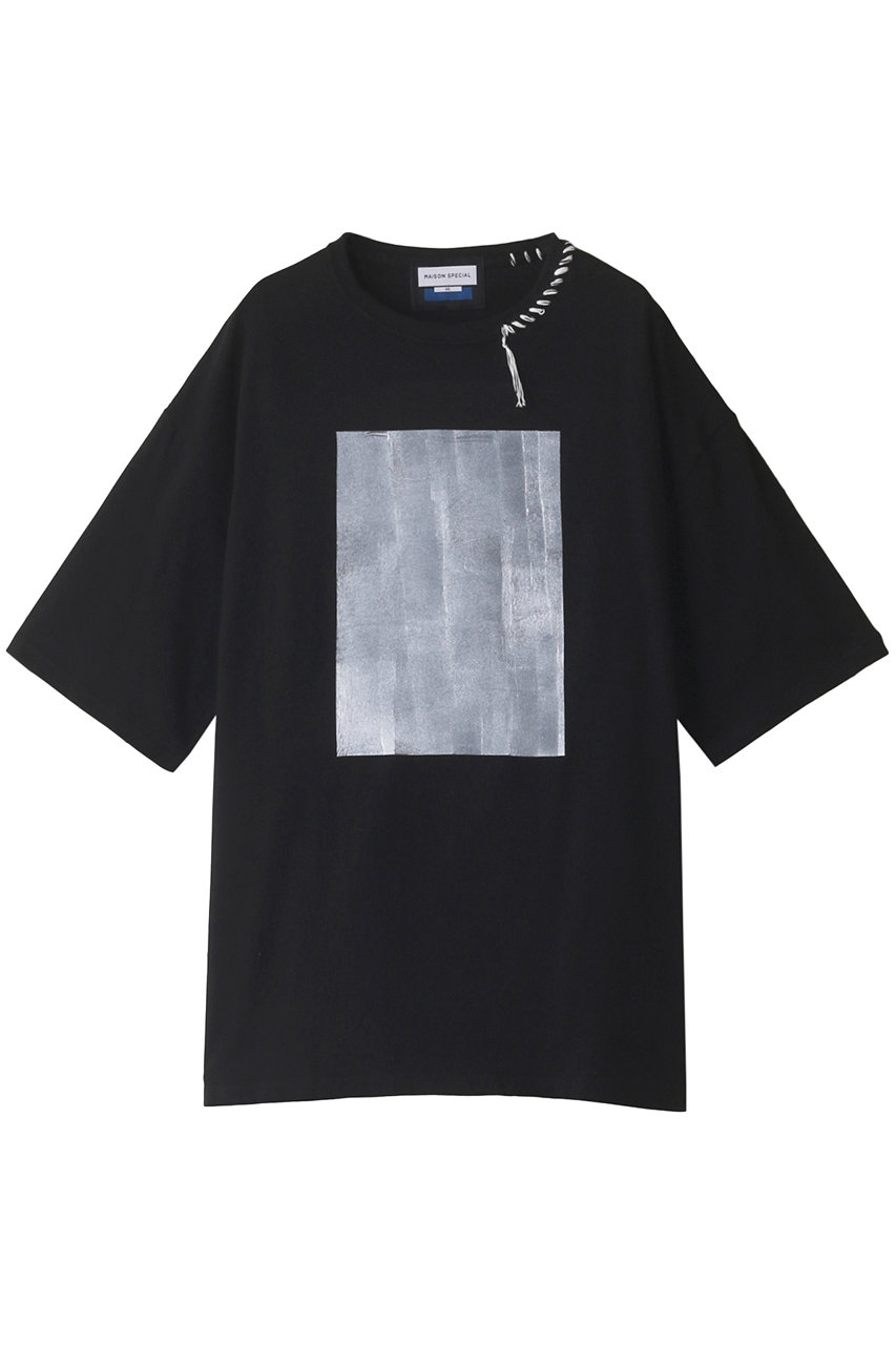 MAISON SPECIAL 【UNISEX】スクエアペイント & ハンドステッチ半袖Tシャツ (BLK(ブラック), 2) メゾンスペシャル ELLE SHOP
