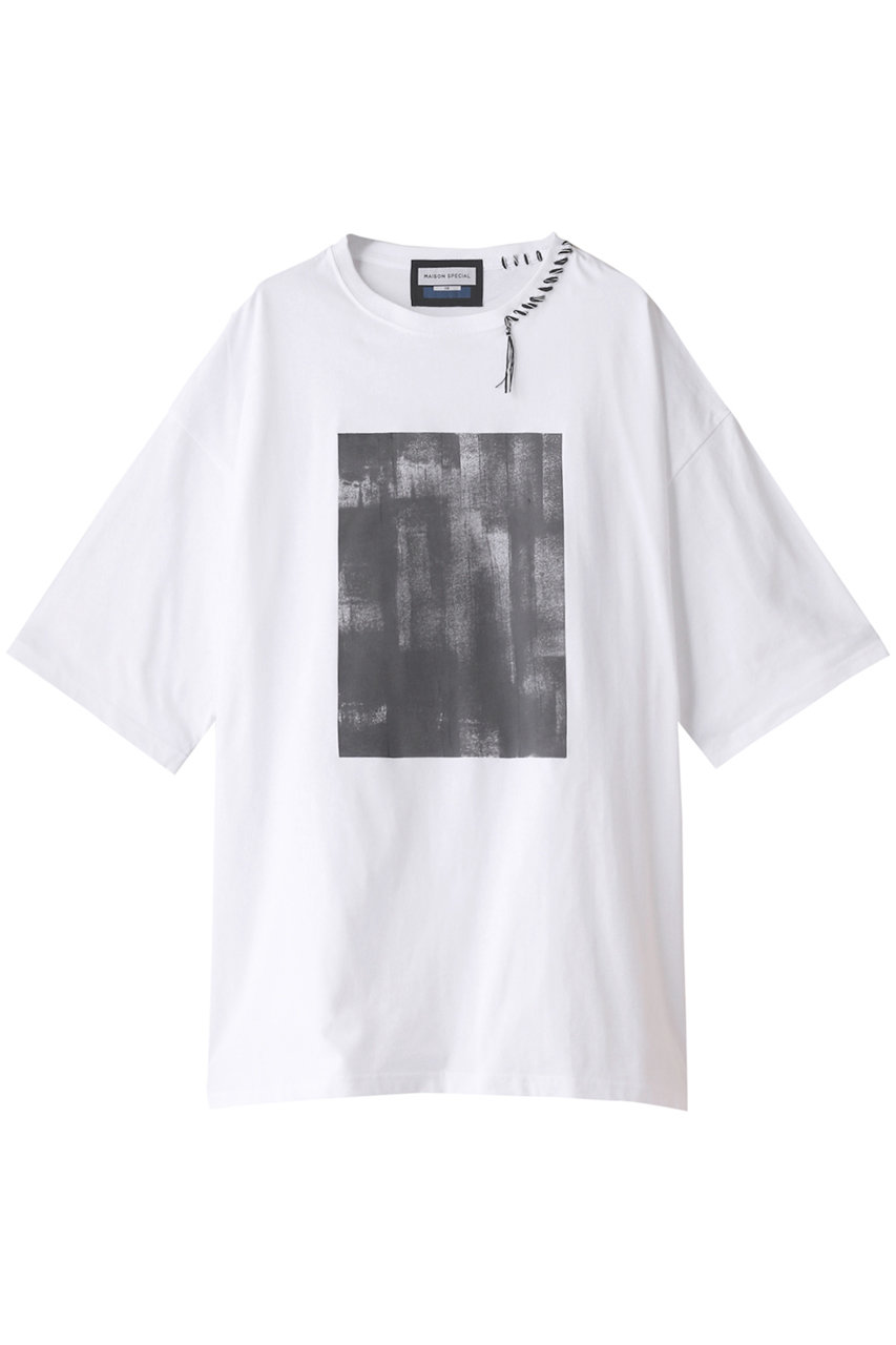  MAISON SPECIAL 【UNISEX】スクエアペイント & ハンドステッチ半袖Tシャツ (WHT(ホワイト) 2) メゾンスペシャル ELLE SHOP