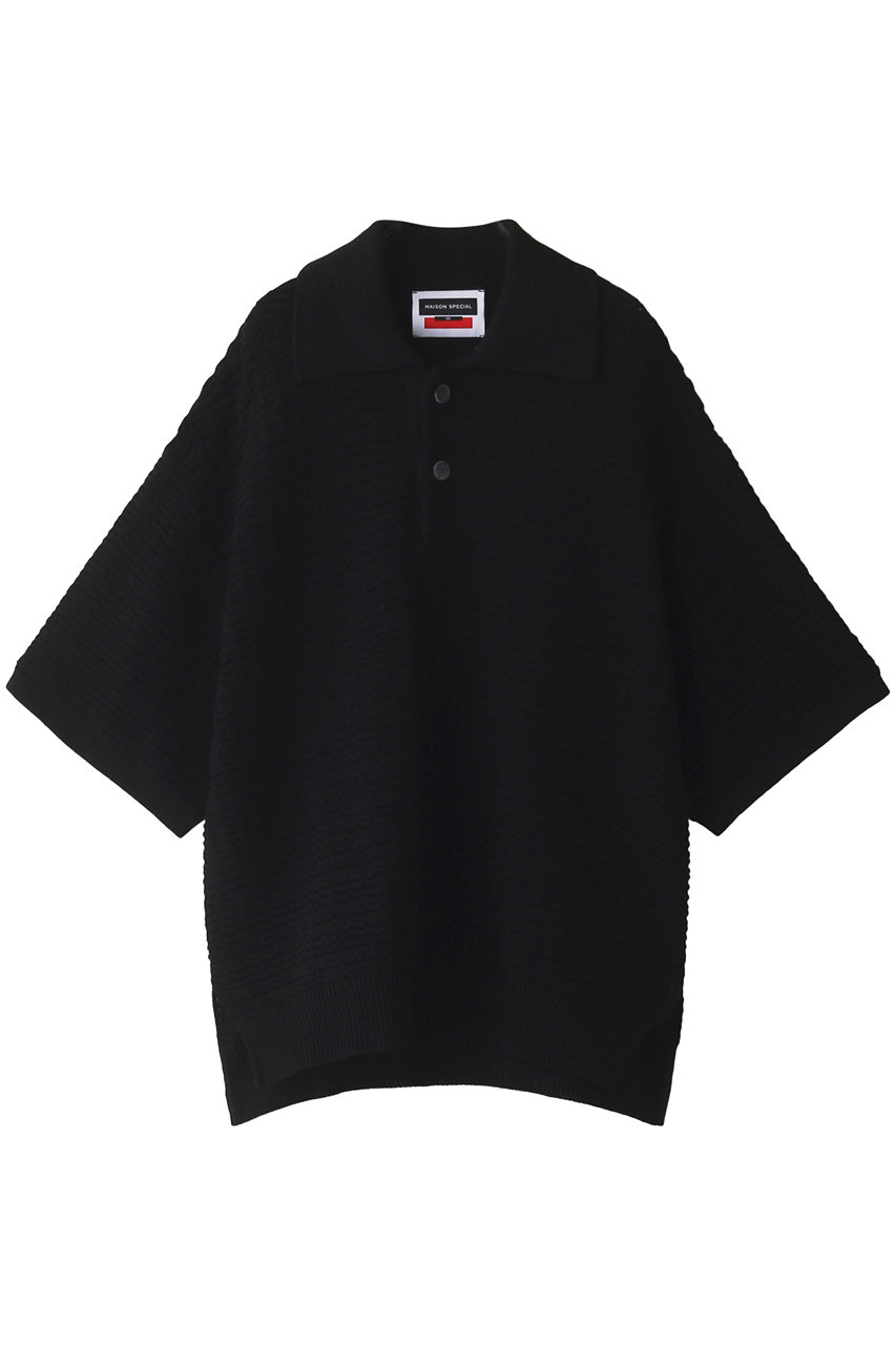 MAISON SPECIAL 【UNISEX】ビッグワッフルニットポロシャツ (BLK(ブラック), 2) メゾンスペシャル ELLE SHOP