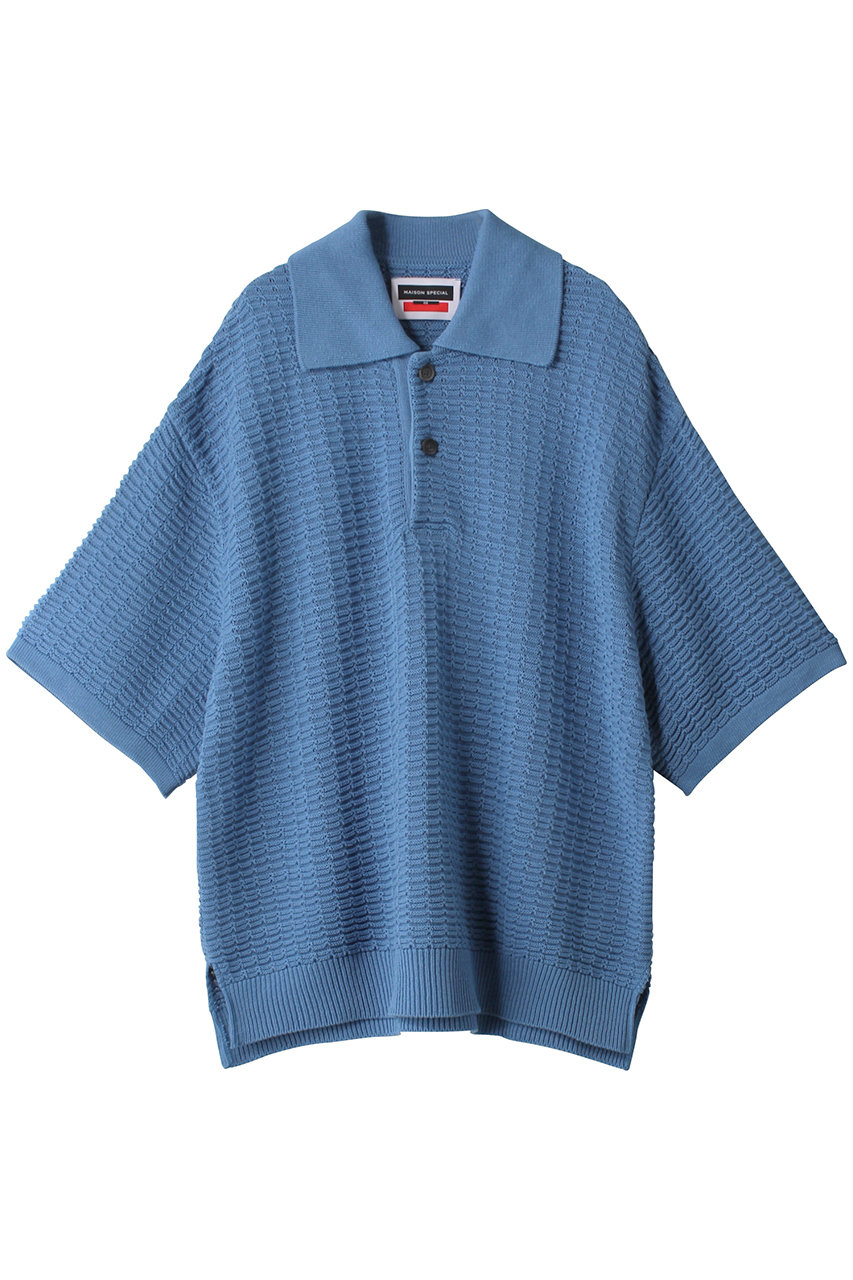 MAISON SPECIAL 【UNISEX】ビッグワッフルニットポロシャツ (BLU(ブルー), 2) メゾンスペシャル ELLE SHOP
