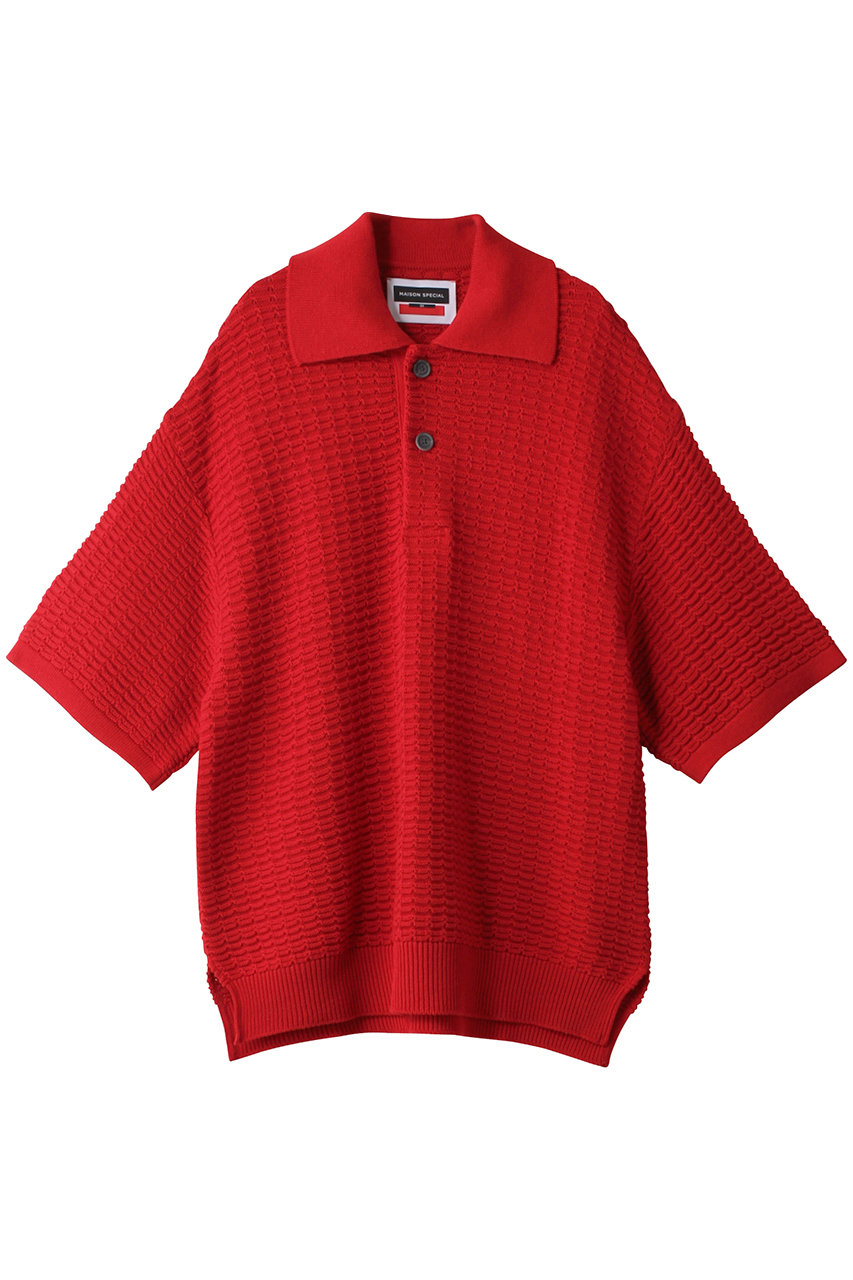 MAISON SPECIAL 【UNISEX】ビッグワッフルニットポロシャツ (RED(レッド), 1) メゾンスペシャル ELLE SHOP