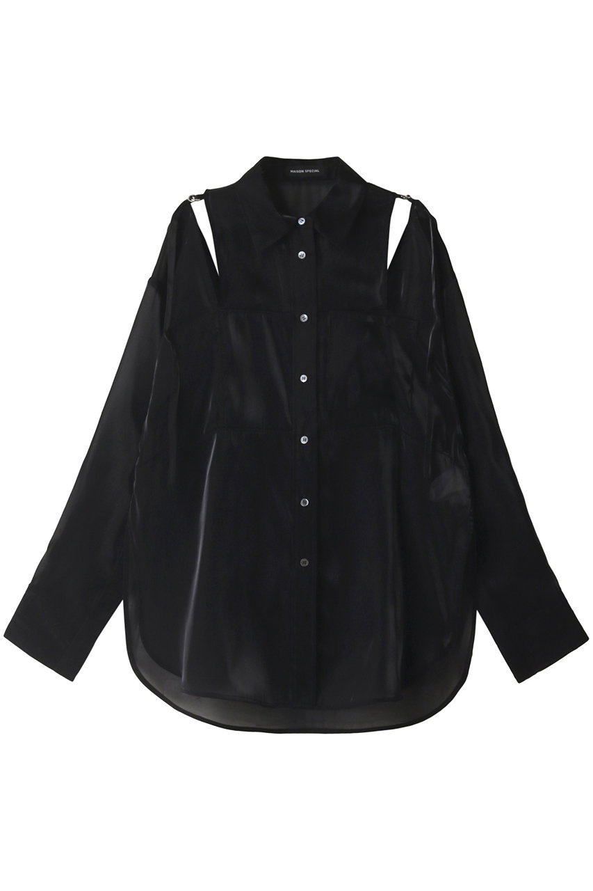 MAISON SPECIAL シアーシャンブレーオーガンジーオーバーシャツ (BLK(ブラック), FREE) メゾンスペシャル ELLE SHOP
