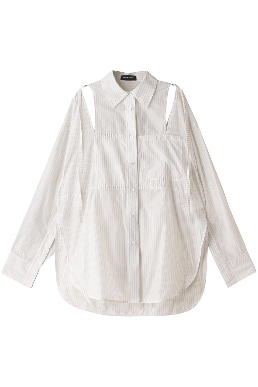MAISON SPECIAL シアータフタストライプオーバーシャツ (WHT(ホワイト), FREE) メゾンスペシャル ELLE SHOP