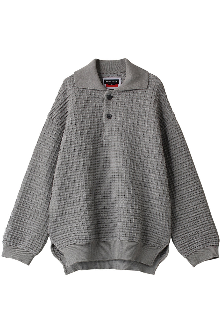 ＜ELLE SHOP＞ MAISON SPECIAL 【UNISEX】プライムオーバーメッシュKNIT POLO PO (GRY(グレー) 2) メゾンスペシャル ELLE SHOP
