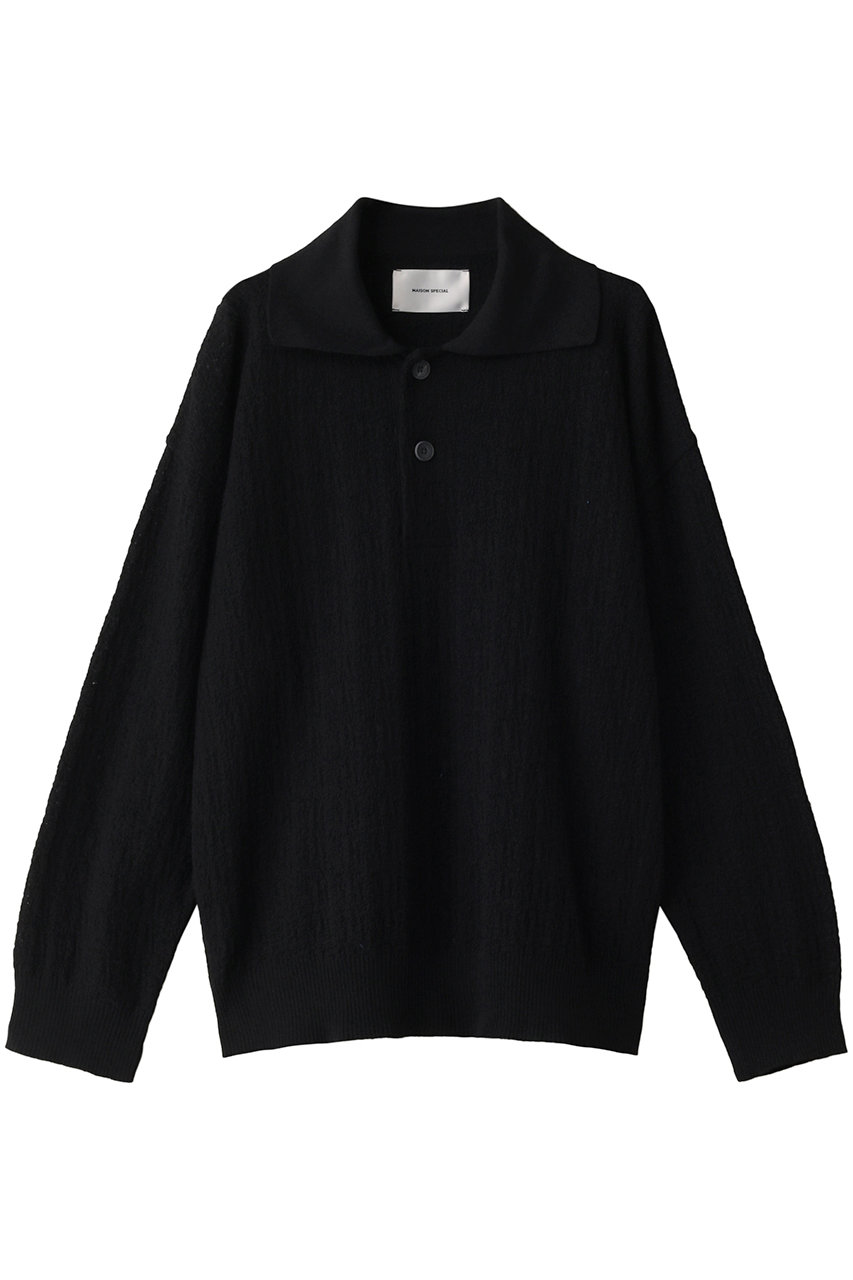 MAISON SPECIAL 【UNISEX】ハイツイストアムンゼンニットポロシャツ (BLK(ブラック), 1) メゾンスペシャル ELLE SHOP