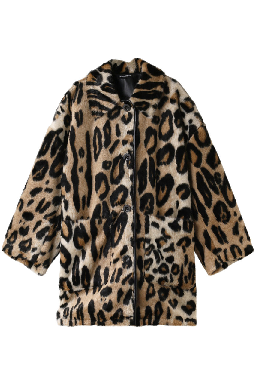 Leopard Soutien Colored Fur Coat/レオパードステンカラーフェイクファーコート