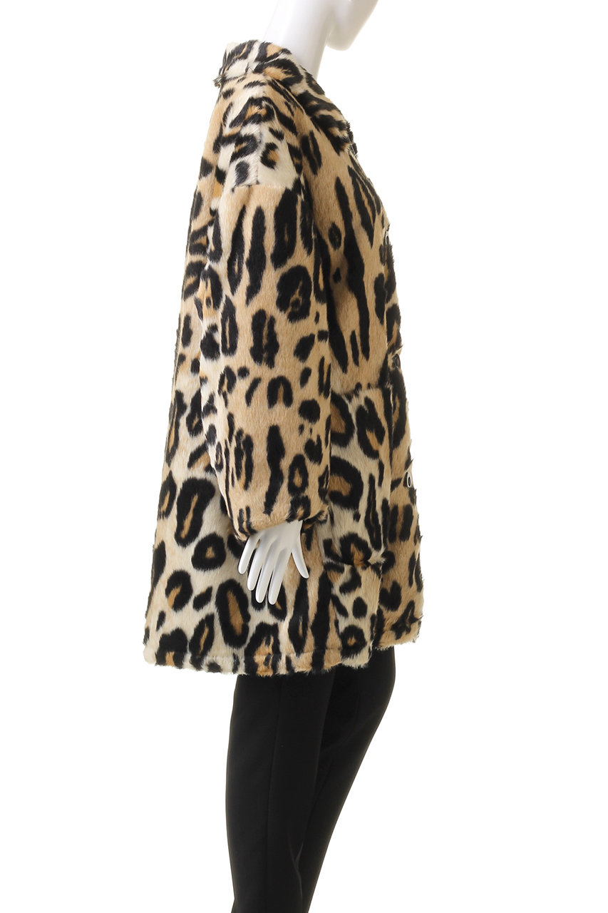 Leopard Soutien Colored Fur Coat/レオパードステンカラーフェイクファーコート