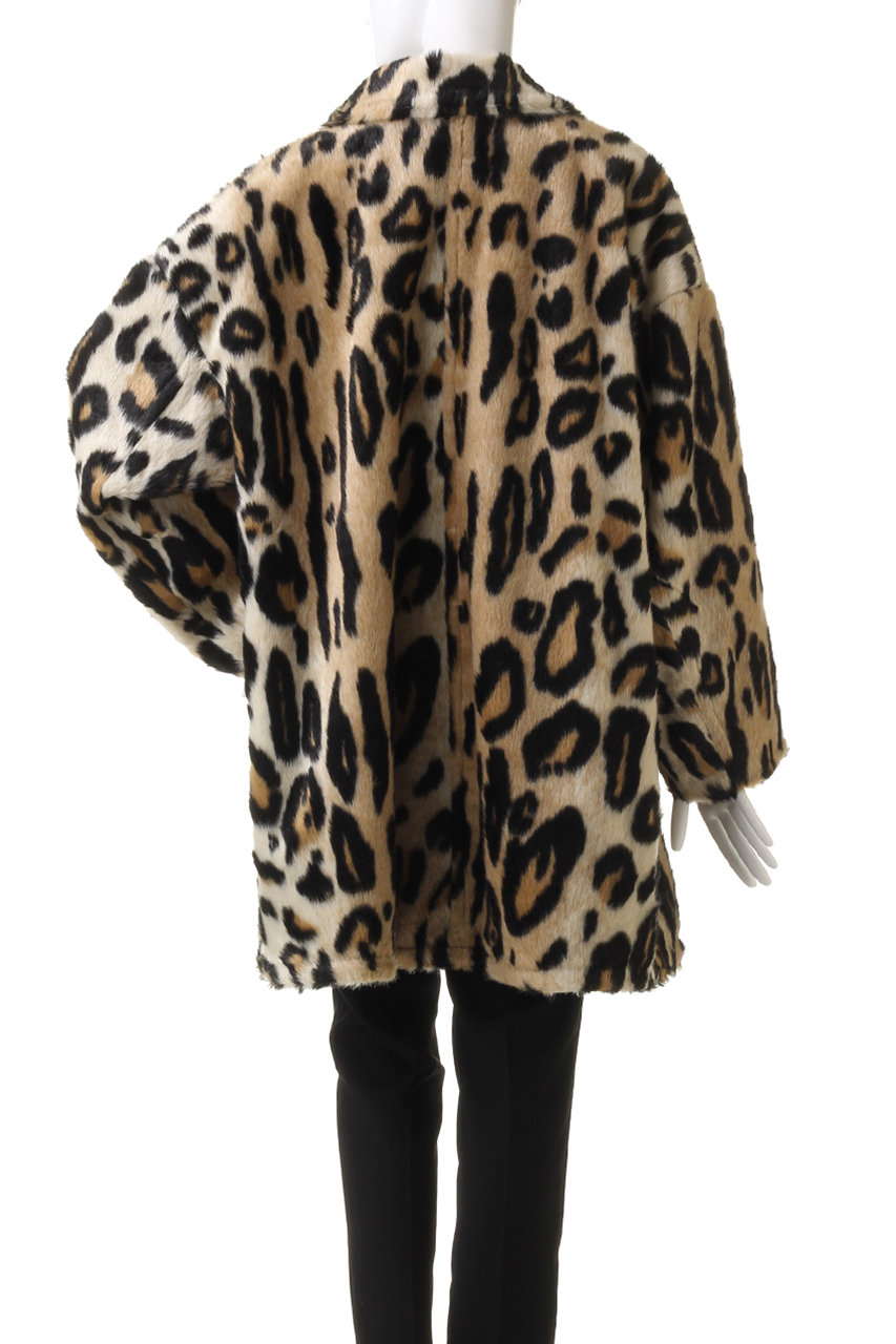 Leopard Soutien Colored Fur Coat/レオパードステンカラーフェイクファーコート