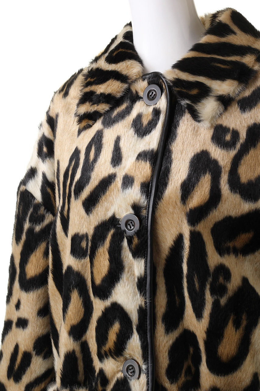 Leopard Soutien Colored Fur Coat/レオパードステンカラーフェイクファーコート