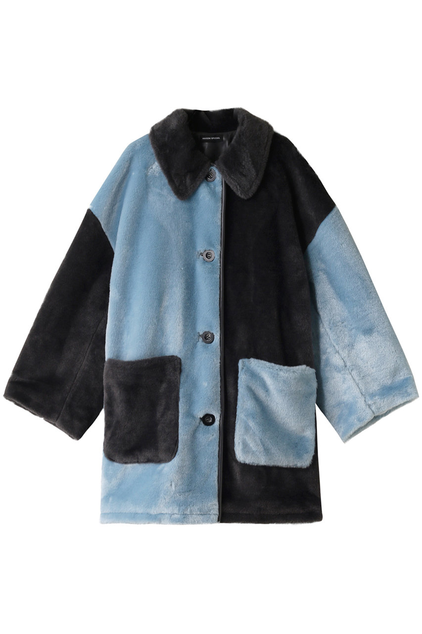 MAISON SPECIAL Bicolor Soutien Colored Fur Coat/バイカラーステンカラーフェイクファーコート (BLU(ブルー), FREE) メゾンスペシャル ELLE SHOP