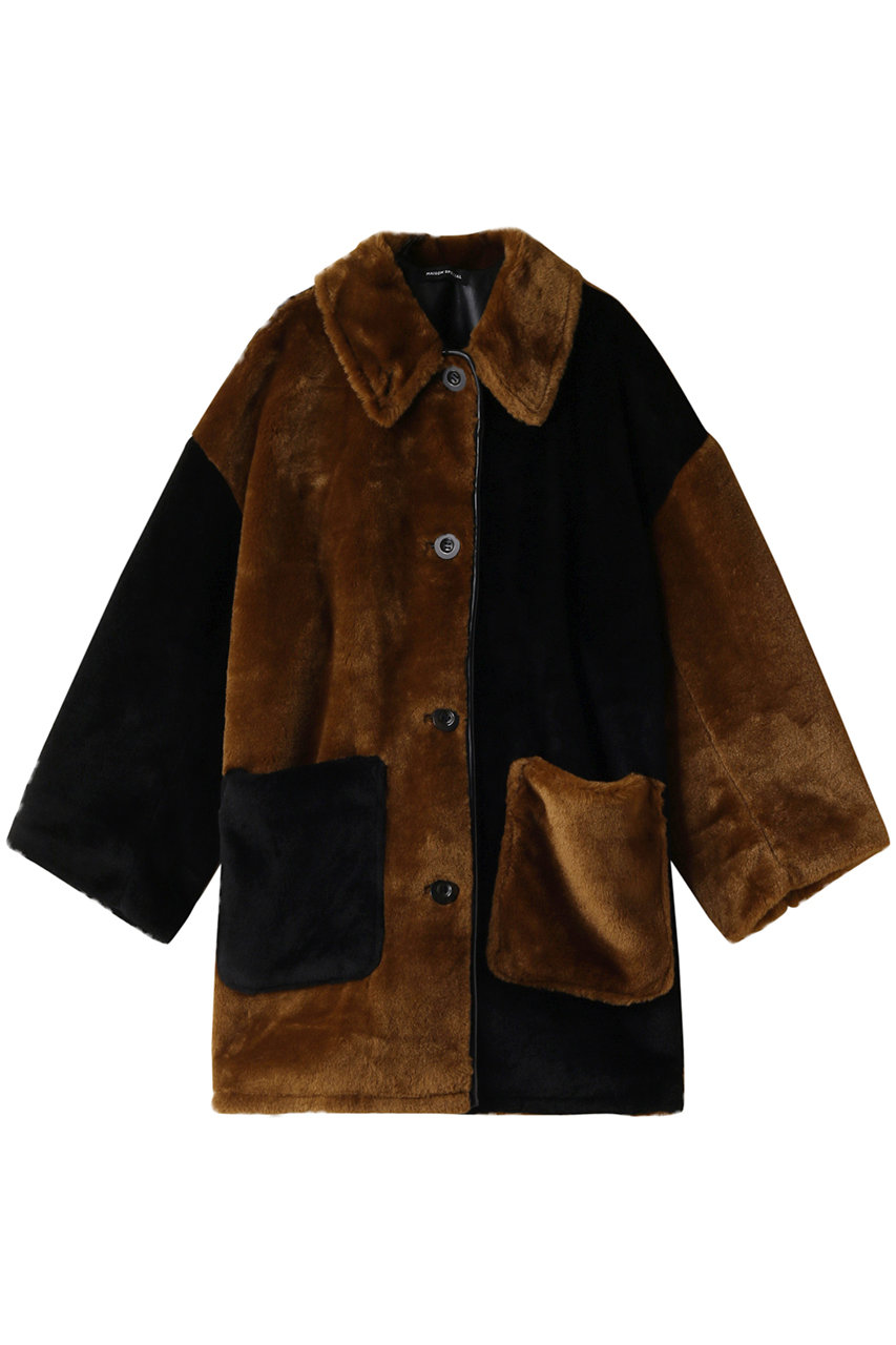 MAISON SPECIAL Bicolor Soutien Colored Fur Coat/バイカラーステンカラーフェイクファーコート (BRN(ブラウン), FREE) メゾンスペシャル ELLE SHOP
