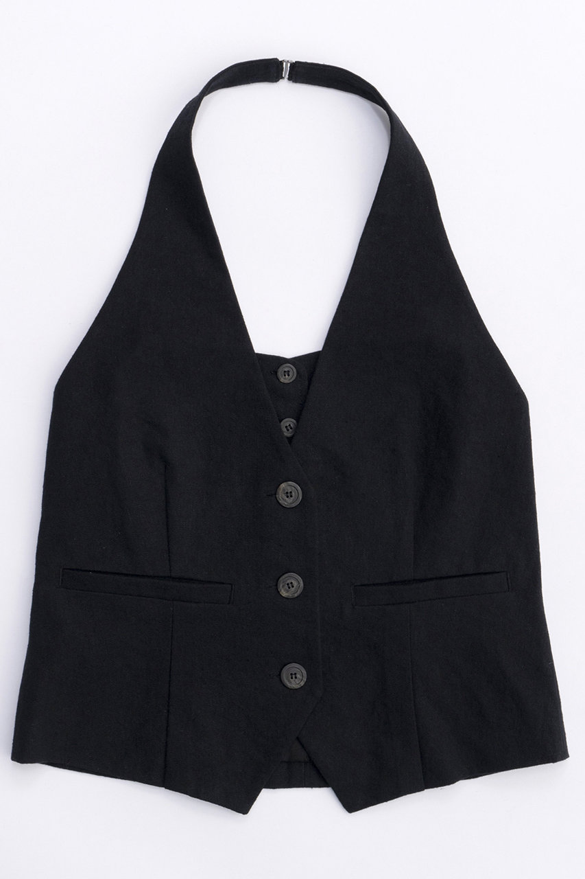 メゾンスペシャル/MAISON SPECIALのHalter Neck Linen Vest/ホルターネックリネンベスト(BLK(ブラック)/21241115305)