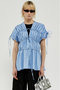 【予約販売】Multi Fabric Shirring Ribbon Blouse/マルチファブリックシャーリングリボンブラウス メゾンスペシャル/MAISON SPECIAL BLU(ブルー)