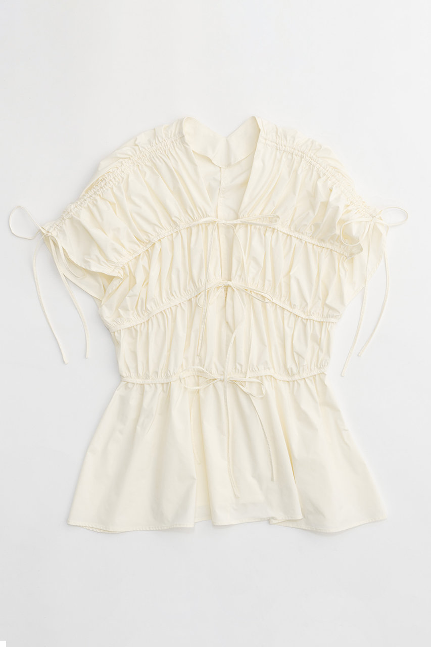 メゾンスペシャル/MAISON SPECIALのMulti Fabric Shirring Ribbon Blouse/マルチファブリックシャーリングリボンブラウス(WHT(ホワイト)/21241315106)