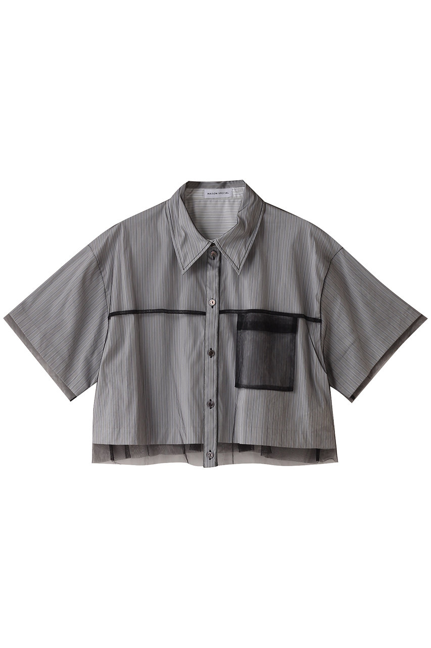 メゾンスペシャル/MAISON SPECIALの【予約販売】See-through Layered Tulle  Shirt/シースルーレイヤードチュールシャツ(BLK(ブラック)/21241315206)