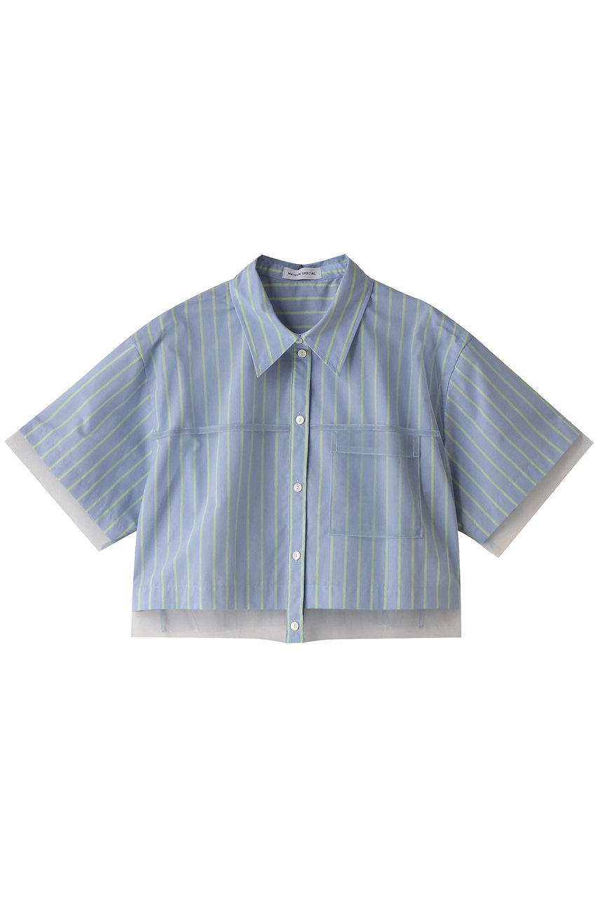 メゾンスペシャル/MAISON SPECIALのSee-through Layered Tulle  Shirt/シースルーレイヤードチュールシャツ(BLU(ブルー)/21241315206)