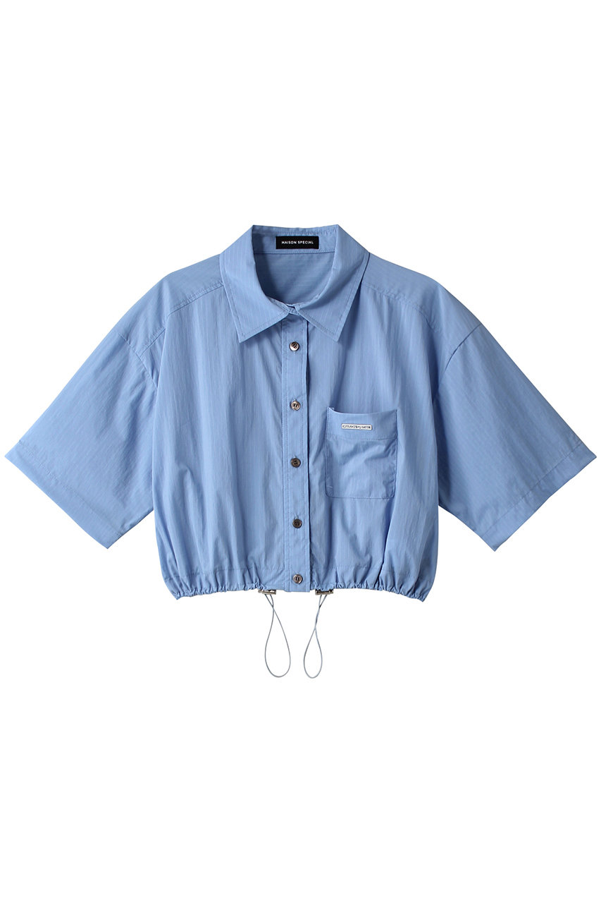 メゾンスペシャル/MAISON SPECIALのStripe Drawstring Short Length Shirt/ストライプドローストリングショートシャツ(BLU(ブルー)/21241315207)