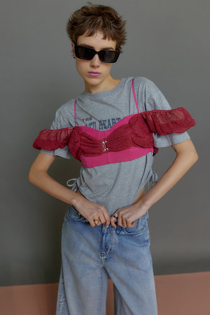 メゾンスペシャル/MAISON SPECIALの2way Slab Mesh Layered Bustier Tops/2WAYスラブメッシュレイヤードビスチェトップス(110400/110401)
