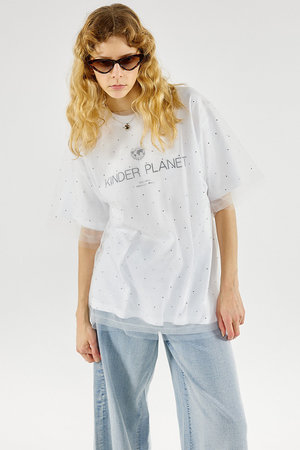 メゾンスペシャル/MAISON SPECIALのGlitter Tulle Oversized T-shirt/キラキラチュールオーバーTシャツ(110100/110102)