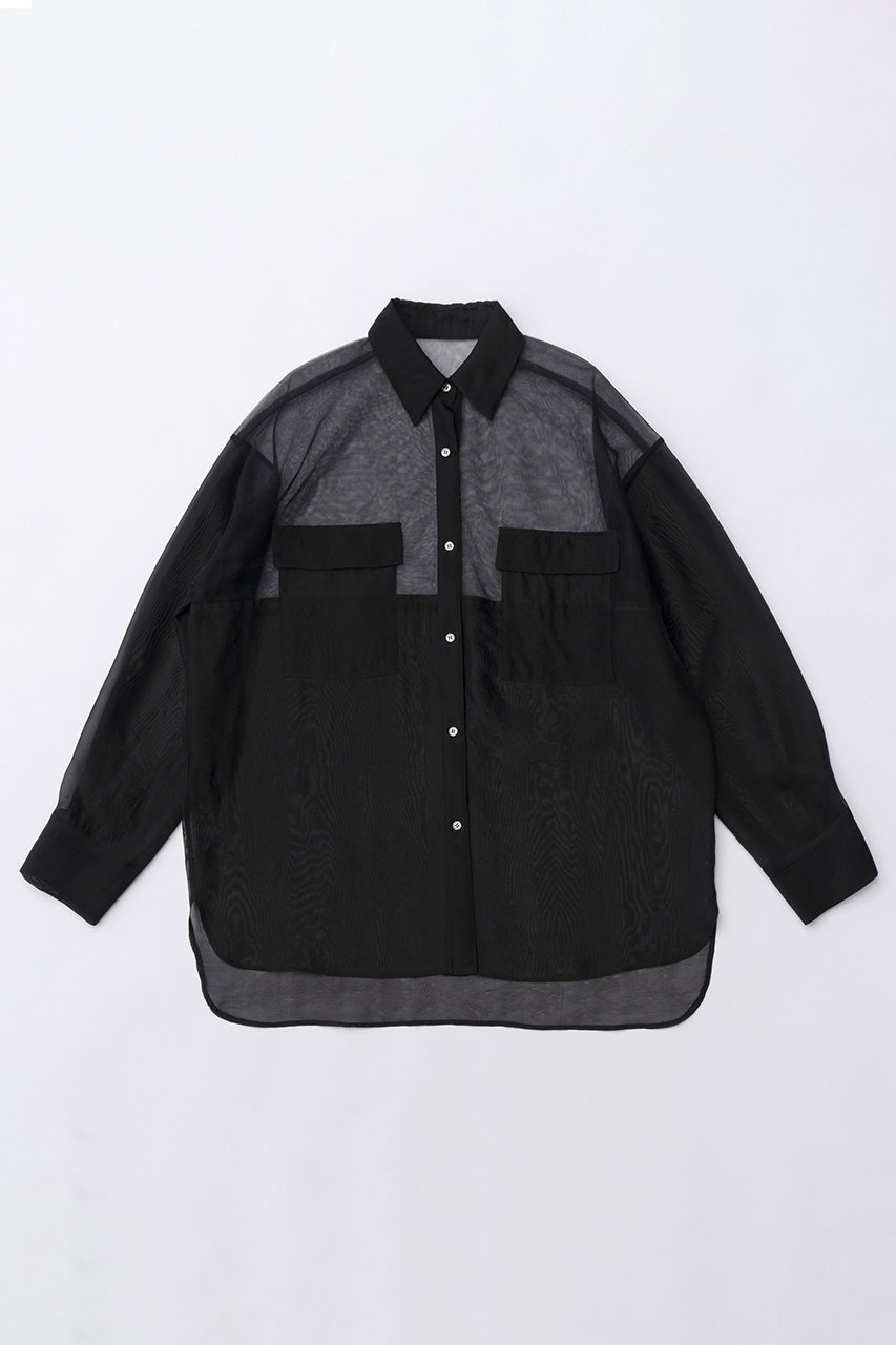 MAISON SPECIAL Tulle Docking Sheer Oversized Shirt/チュールドッキングシアーオーバーシャツ (BLK(ブラック), FREE) メゾンスペシャル ELLE SHOP