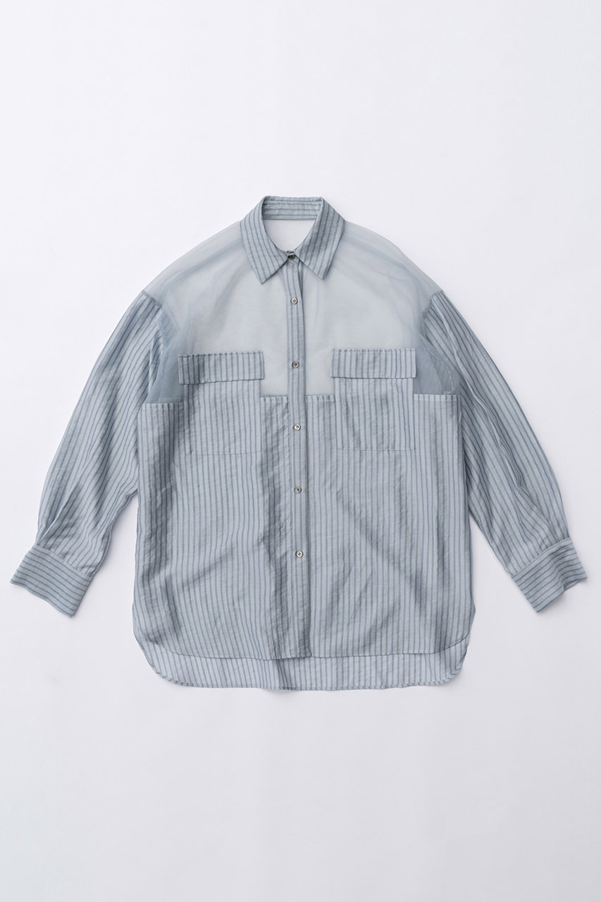 MAISON SPECIAL Tulle Docking Sheer Oversized Shirt/チュールドッキングシアーオーバーシャツ (BLU(ブルー), FREE) メゾンスペシャル ELLE SHOP