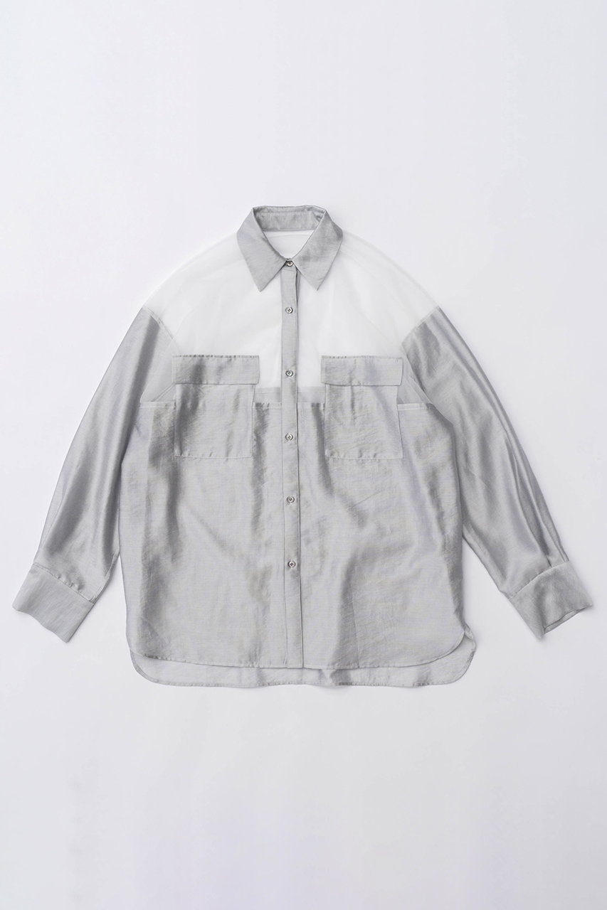メゾンスペシャル/MAISON SPECIALのTulle Docking Sheer Oversized Shirt/チュールドッキングシアーオーバーシャツ(GRY(グレー)/21241315316)