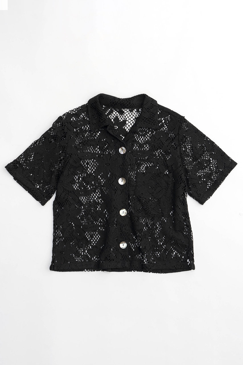 メゾンスペシャル/MAISON SPECIALのHalf Sleeve Lace Fabric Shirt/ハーフスリーブレースシャツ(BLK(ブラック)/21241315317)