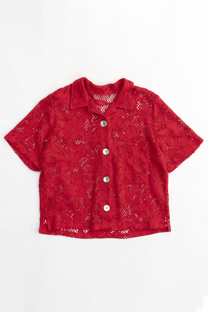 MAISON SPECIAL Half Sleeve Lace Fabric Shirt/ハーフスリーブレースシャツ (RED(レッド), FREE) メゾンスペシャル ELLE SHOP