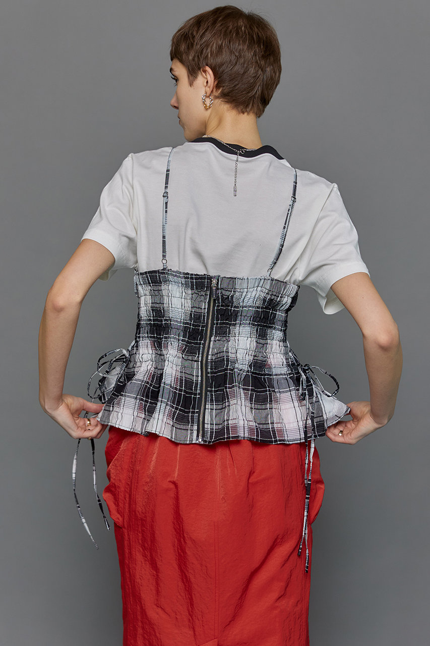 MAISON SPECIAL(メゾンスペシャル)｜Checked Shirring Bustier/チェックシャーリングビスチェ/BLK(ブラック)  の通販｜ELLESHOP・(エル・ショップ)