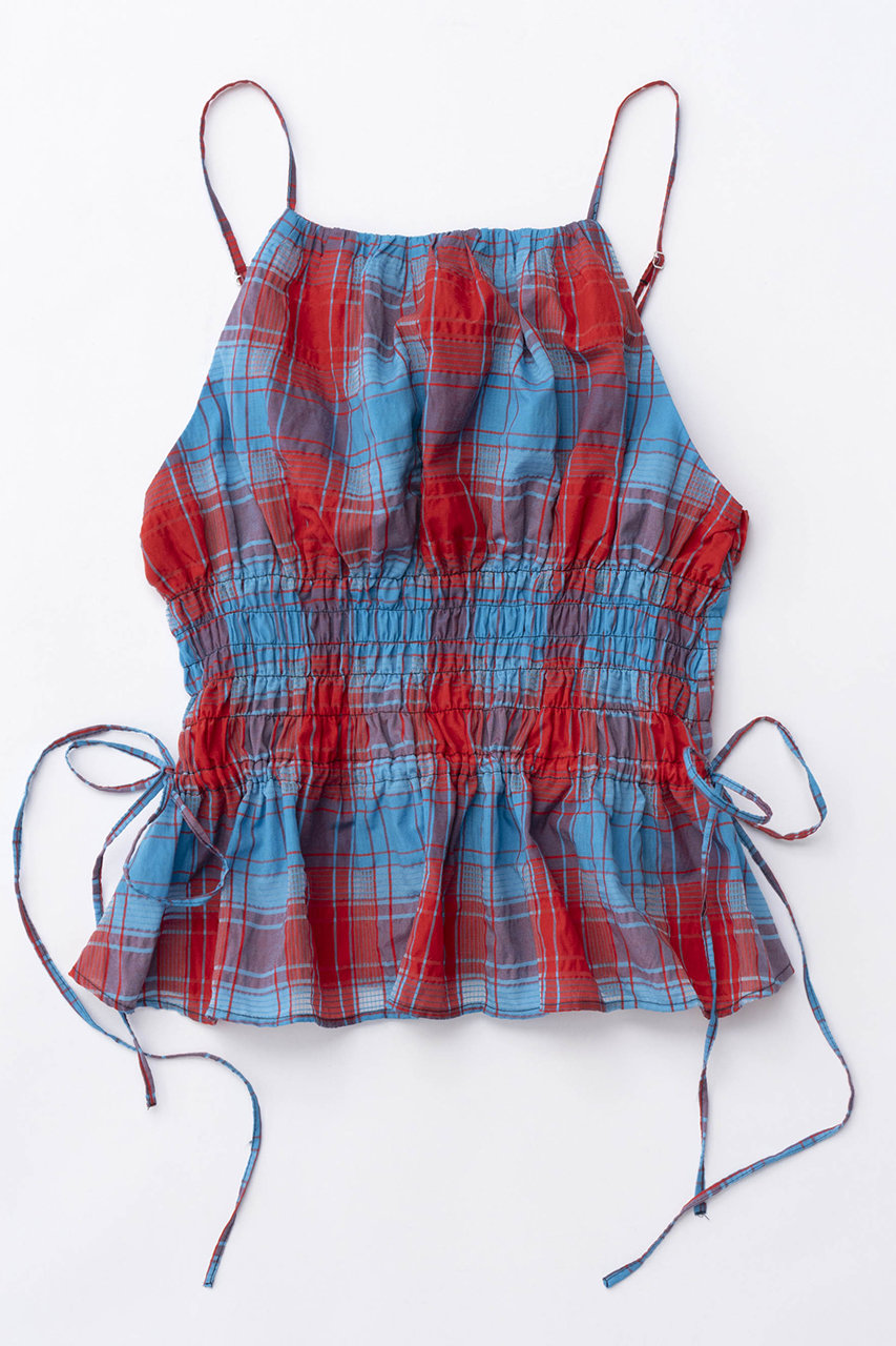 メゾンスペシャル/MAISON SPECIALのChecked Shirring Bustier/チェックシャーリングビスチェ(RED(レッド)/21241315702)